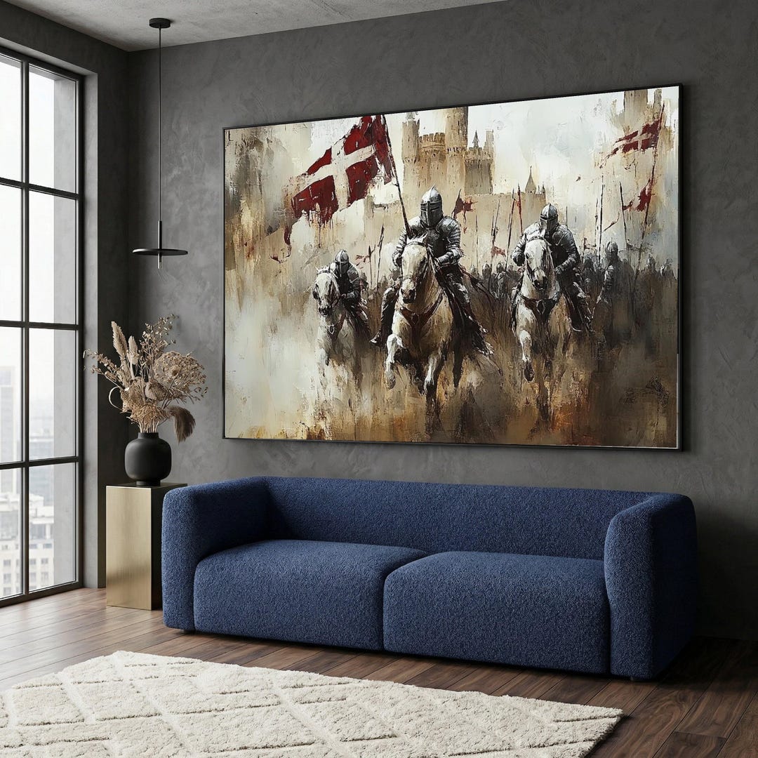 Medieval Knight Cavalry Canvas, Historic Battle Scene Wall Art, Castle ...