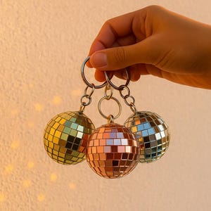 Disco Ball Keychain: Handmade Retro Mirror Charm Bag Accessory,