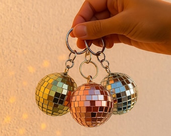 Chaveiro de bola de discoteca: acessório de bolsa com pingente de espelho retrô feito à mão,