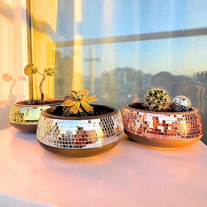 Disco Planter Sparkling, Sun Reflector for Plants, Modern Decor, Shiny Garden, Home Gift, New Home Gift, Mirror Tiles