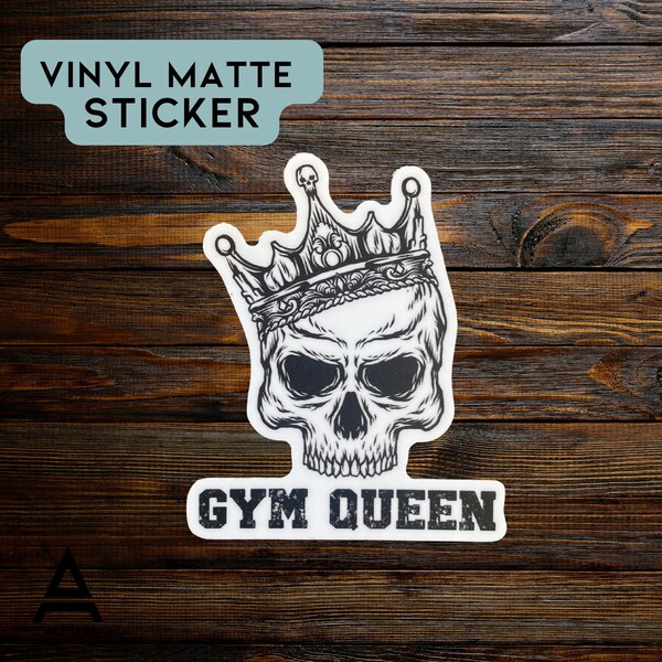 Gym Queen Skull Vinyl Sticker 2.5" for Waterbottle, Insulated Cup, Laptop cover, Indoor/Outdoor proof, Dishwasher Safe Vinyl Sticker