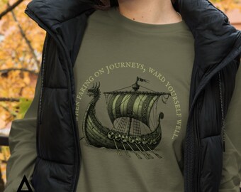 Viking Ship Long Sleeve Shirt: Norse Mythology Soft Style Tee
