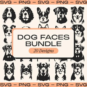 Dog SVG Bundle, Vector Dog Faces, Dog Clipart PNG, Dog Lover, Dog Silhouette Bundle, Instant Download, Commercial Use, Svg Files for Cricut