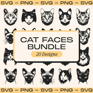 Cat SVG Bundle, Vector Cat Faces, Cat Clipart PNG, Cat Lover, Cat Silhouette Bundle, Instant Download, Commercial Use, Svg Files for Cricut