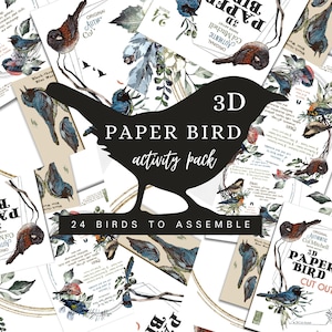 3D Paper Craft Vintage Song Birds Printable Activity, Digital Download, DIY Spring Decor, Garlands, Gift Tags, Cake Toppers, Mobiles, Easter