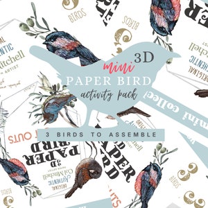 3D Paper Craft Vintage Song Birds Activity MINI, Digital Download, DIY Spring Decor, Garlands, Gift Tags, Cake Toppers, Nursery, Easter
