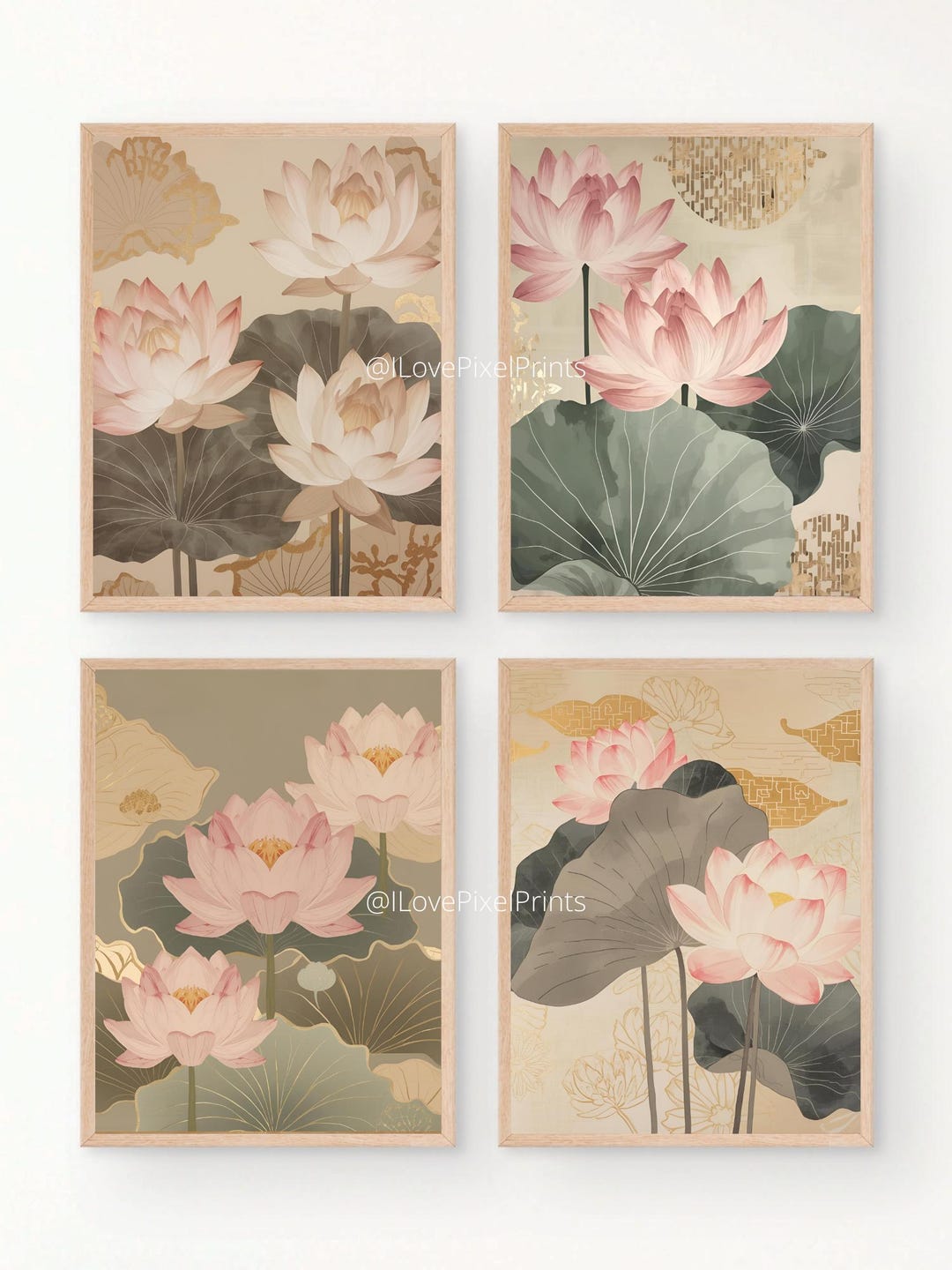 Lotus Flower Art Print Set | Asian Botanical Decor (digital Download ...