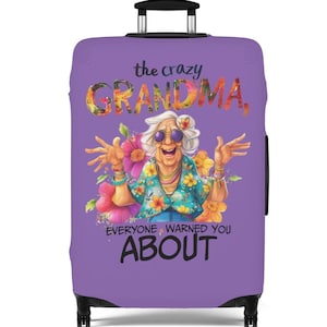 Crazy Grandma grappige bagagehoes, elastische kofferbeschermer reiscadeau