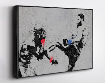 Khamzat Chimaev vs. Kamaru Usman - Póster abstracto de MMA en lienzo - Decoración para el hogar enmarcada - Regalo ideal para el hogar