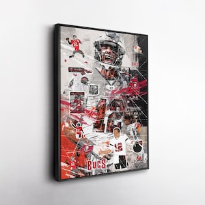Toile pop art Tom Brady Buccaneers de Tampa Bay – Impression murale NFL vibrante, cadeau de football, décoration pour la maison, le bureau ou l'homme des cavernes