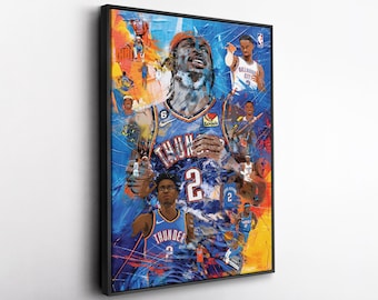 Lienzo pop art de Shai Gilgeous-Alexander OKC Thunder: vibrante impresión de pared de la NBA, regalo de baloncesto, decoración deportiva para el hogar, la oficina o la cueva del hombre.