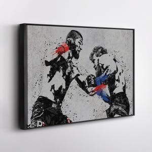 Khabib Nurmagomedov vs. Conor McGregor - Abstract MMA Canvas Wall Art Print Poster - Framed Home Decor - Perfect Man Cave Gift