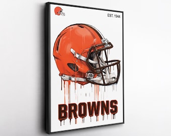 Cleveland Browns Helmet Wall Art,  Canvas Print, Browns Football Decor, Framed Poster, Man Cave Gift, Sports Room Decor