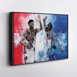James Harden Joel Embiid Poster Philadelphia 76ers NBA Abstract Painting Canvas Wall Art Home Decor Print Framed Poster Man Cave Gift