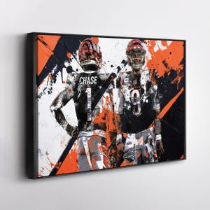 Joe Burrow Ja&#39;Marr Chase Poster Cincinnati Bengals Abstract Painting Canvas Wall Art Home Decor Print Framed Poster Man Cave Gift