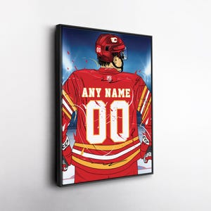 Calgary Flames Jersey NHL Personalized Jersey Custom Name and Number Canvas Wall Art Home Decor Framed Poster Man Cave Gift