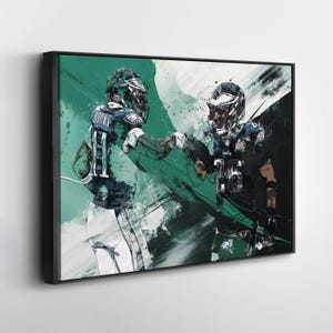 Saquon Barkley & A.J. Brown Eagles Poster – Abstract Canvas Wall Art, Framed Print, Perfect for Man Cave, Fan Gift