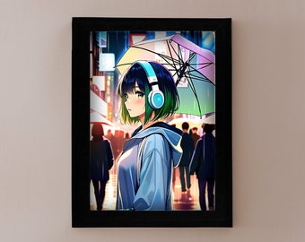 Anime Poster Girl walking in the Rain in the City Illustration Art25