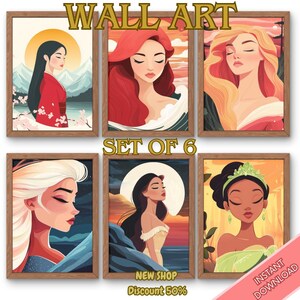 Set de Arte Digital de Princesa, Arte de Cuento de Hadas, Decoración de Pared, Cuartos de Niños, Estética de Princesa, Descarga Digital.