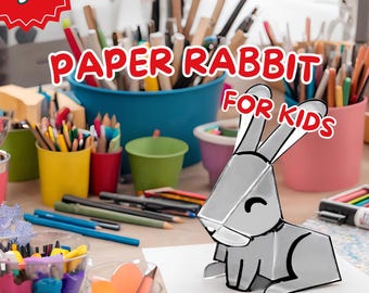 Papier Osterhase Kaninchen druckbare Bastelaktivität für Kinder, digitaler Download zum Färben und Basteln