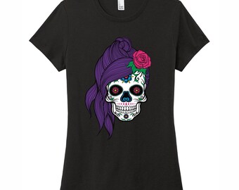 Camiseta de mujer con corte de calavera de azúcar