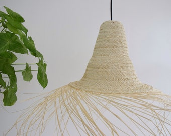 Handwoven Toquilla Straw Lampshade – Boho Pendant Light – Natural Fiber