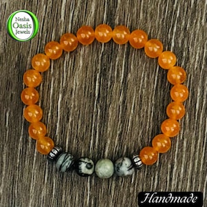 Spider Web Jasper Gemstone Bracelet| Orange Chalcedony Natural Beads| Strech Bracelet 8MM