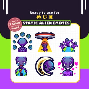 Static Alien Emotes Pack - 6 Cosmic Emotes in 3 Colors