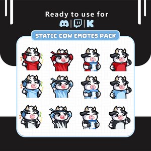 Vibrant Cow Emotes Bundle: 4 Cute Chibi Designs in 3 Different Colors for Twitch, Kick, Discord, and More!