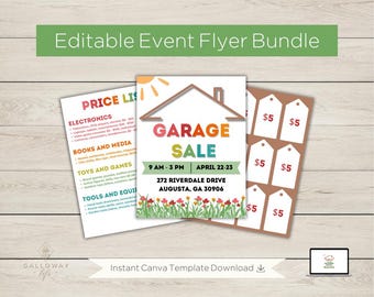 Paquete de folletos de venta de garaje, etiquetas de precios editables y letreros (descarga digital)