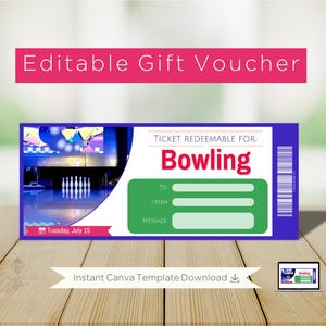Bowling Gift Voucher: Customizable Ticket (Digital Download)