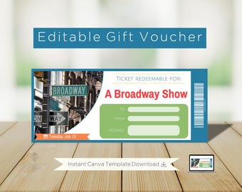 Cadeaubon Broadway Show: aanpasbaar ticket (digitaal product); Bewerkbare directe download
