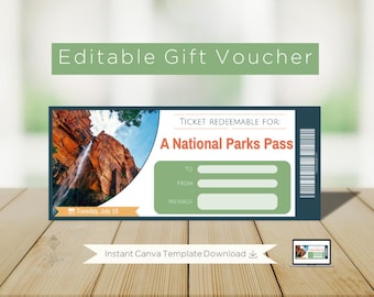 Nationalparks Pass Geschenkgutschein: Personalisierbares Ticket (digitales Produkt); Bearbeitbarer Sofortiger Download