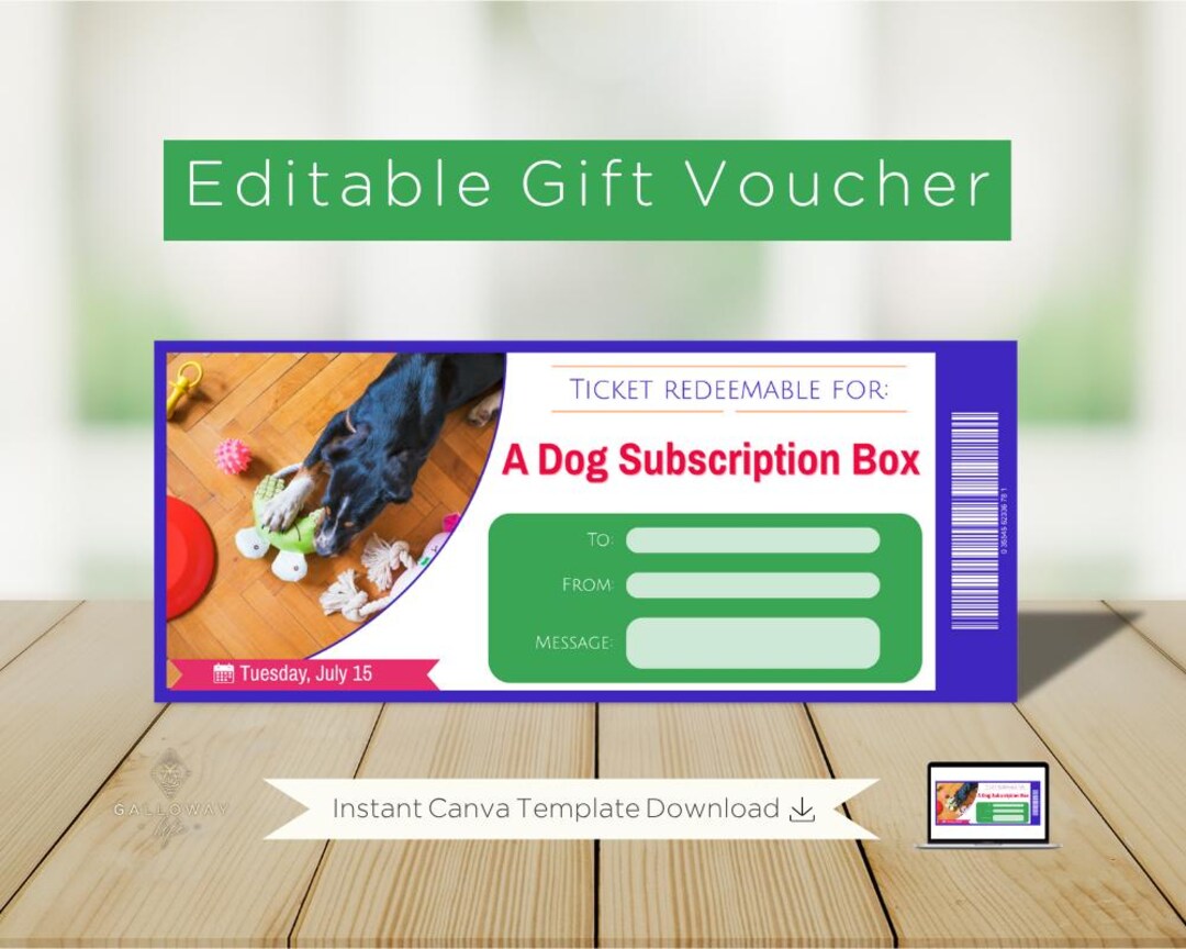 Dog Subscription Gift Voucher: Customizable Ticket (digital Product ...