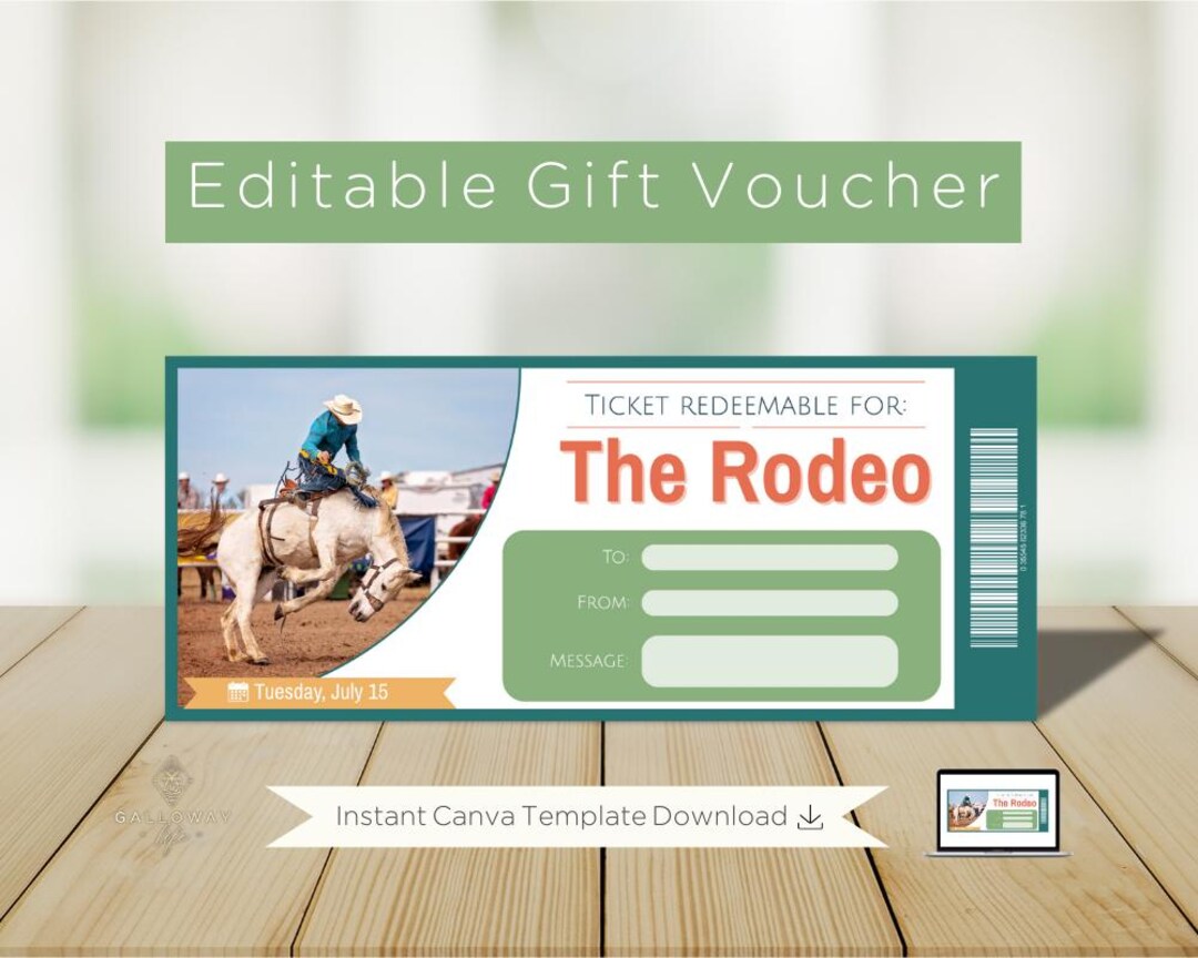 Rodeo Gift Voucher: Customizable Ticket (digital Product); Editable ...