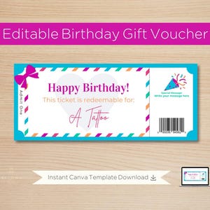 Birthday Tattoo Gift Voucher: Customizable Ticket (Digital Download)