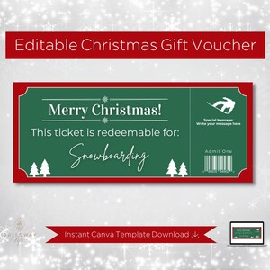 Snowboarding Christmas Gift Ticket