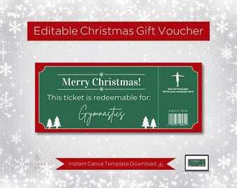 Christmas Gymnastics Gift Voucher: Customizable Ticket (Digital Product); Editable Instant Download