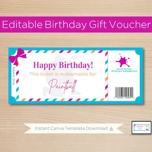 Birthday Paintball Gift Voucher: Customizable Ticket (Digital Download)