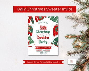 Ugly Christmas Sweater Party Flyer: Customizable Invitation (Digital Product); Editable Instant Download