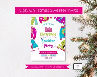 Ugly Christmas Sweater Party Flyer: Customizable Invitation (Digital Product); Editable Instant Download