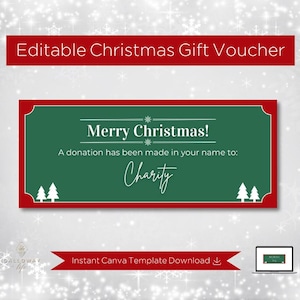 Bon cadeau pour un don de charité : bon de Noël personnalisable (téléchargement numérique)
