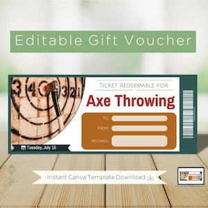 Axe Throwing Gift Voucher: Customizable Ticket (Digital Download)