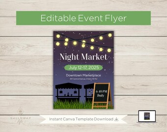 Night Market Flyer Template (Digital Product); Editable Instant Download