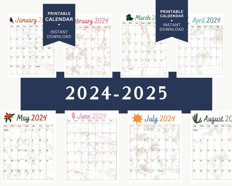 20242025 Printable Calendar Etsy