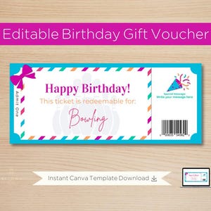 Birthday Bowling Gift Voucher: Customizable Ticket (Digital Download)