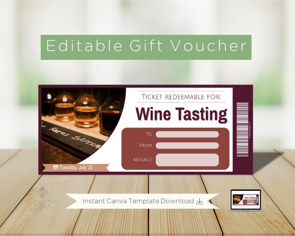 Wine Tasting Gift Voucher: Customizable Ticket (digital Product