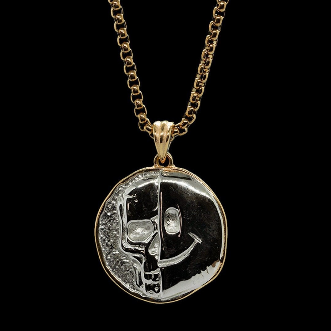 Memento Mori Gold Chain Necklace, Ancient Greek Gods, Statement Necklace,  Stoicism, Handcrafted Jewelry Gift, Skull Jewelry, Mens Rope Chain