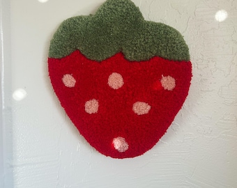 Tufted Strawberry Wall Hanging, Handmade Fiber Art Decor, Cottagecore, Nursery & Kitchen Decor, Gift