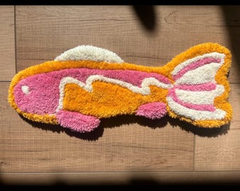 Arte de pared con peces copetudos, tapiz textil de trucha hecho a mano, decoración del hogar, regalo único de inauguración de la casa, guardería